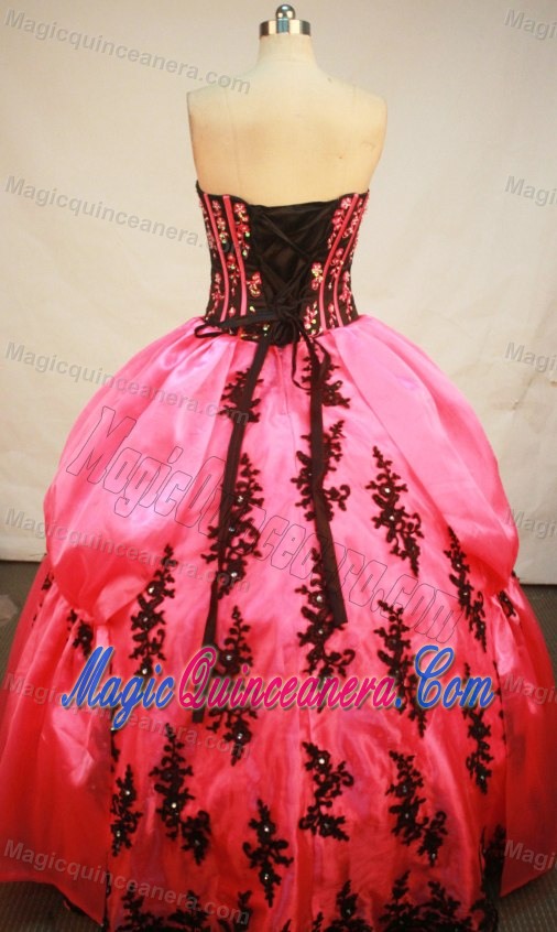 Appliques Strapless Beading Quincianera Dresses in Watermelon and Black