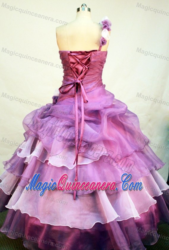 Lavender One Shoulder Ruching Beading and Appliques Quinces Dresses