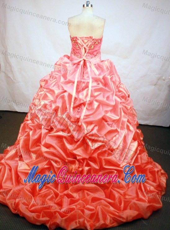 Beading Sweetheart Orange Red Taffeta Appliques Quincianera Dresses