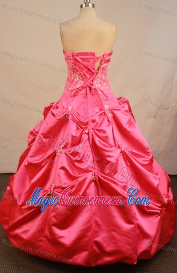 Pick-ups Strapless Beading and Appliques Quinceanera Gowns in Hot Pink