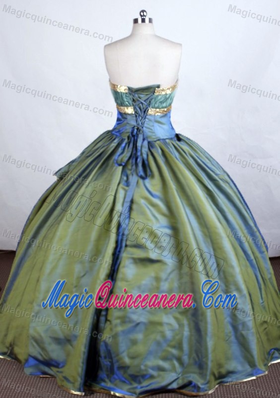 Ruching Oliver Green Strapless Floor-length Appliques Taffeta Dresses For 15