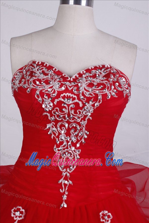 Red Sweetheart Floor-length Organza Dresses For Quinceaneras in Cienfuegos