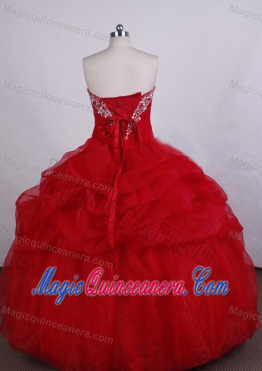 Red Sweetheart Floor-length Organza Dresses For Quinceaneras in Cienfuegos