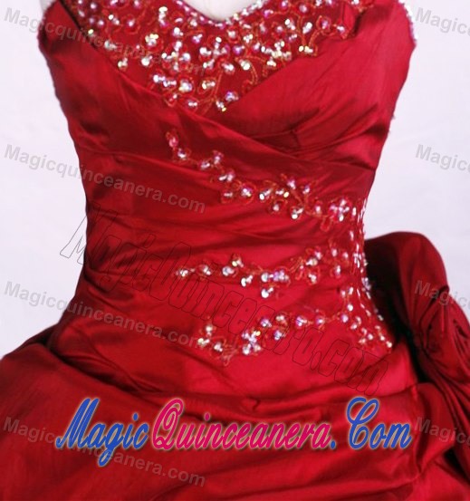 Wine Red Beading Sweetheart Floor-length Quinceanera Dresses with Bow