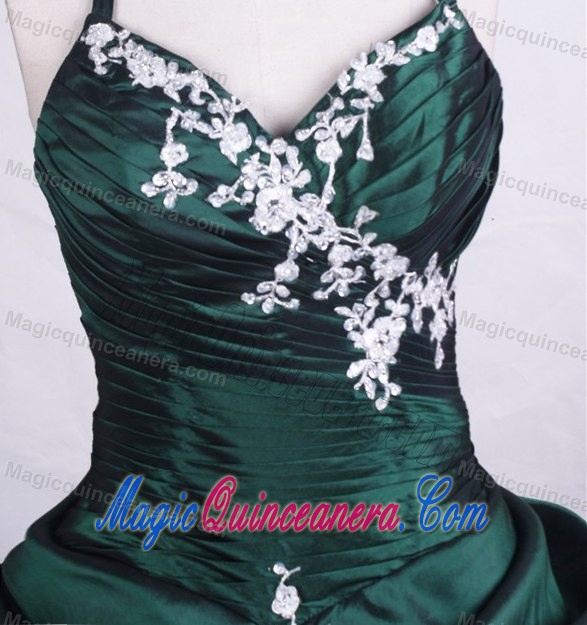 Halter Taffeta Quinceanera Dresses with Pick-ups and Beading in Dark Green