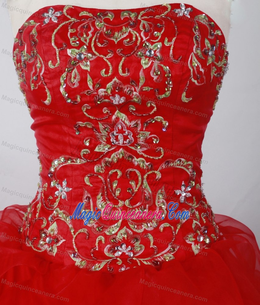 Ruffled Layers Red Sweet Sixteen Quinceanera Dresses with Beading