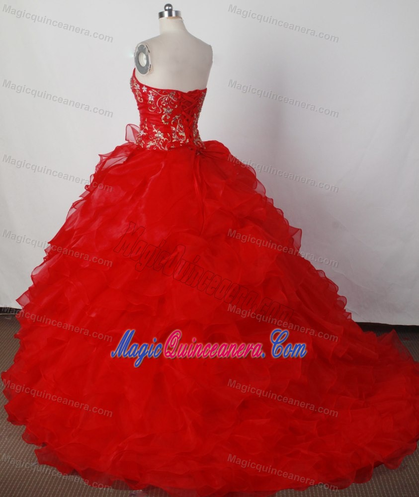 Ruffled Layers Red Sweet Sixteen Quinceanera Dresses with Beading