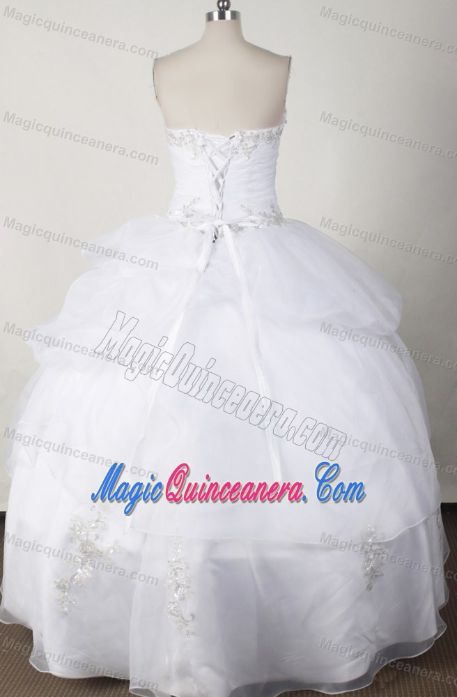 Beading Strapless Taffeta and Tulle White Floor-length Dresses For 15