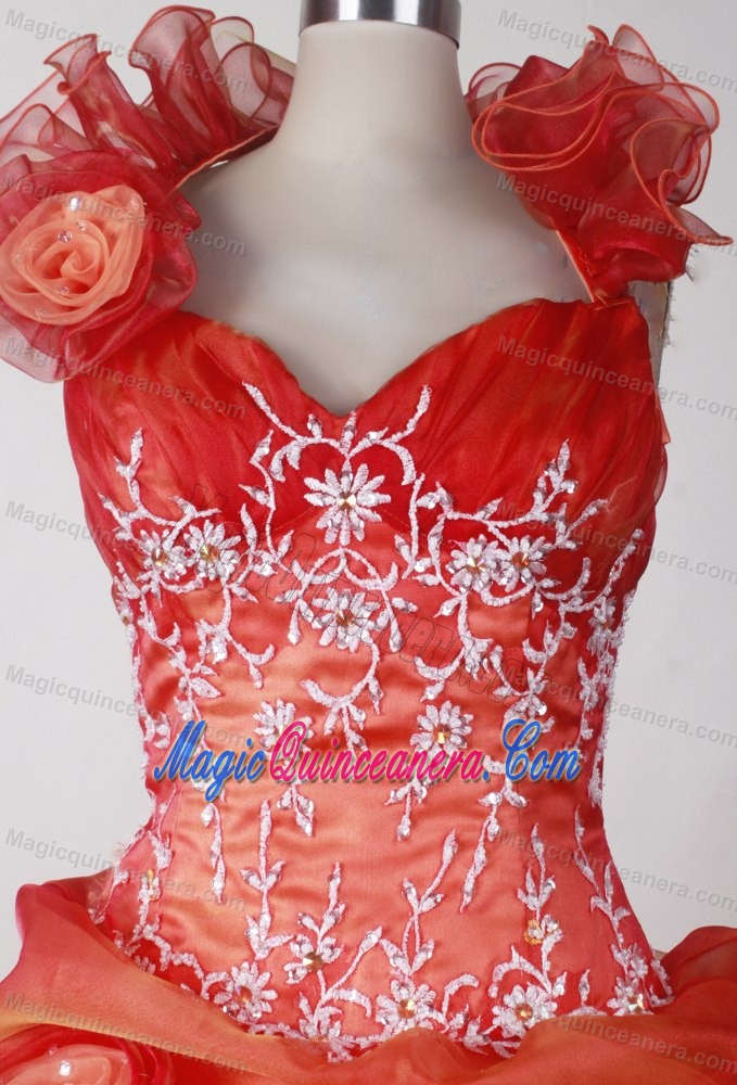 Halter Floor-length Beading Orange Red Ruffled Layers Quince Dresses