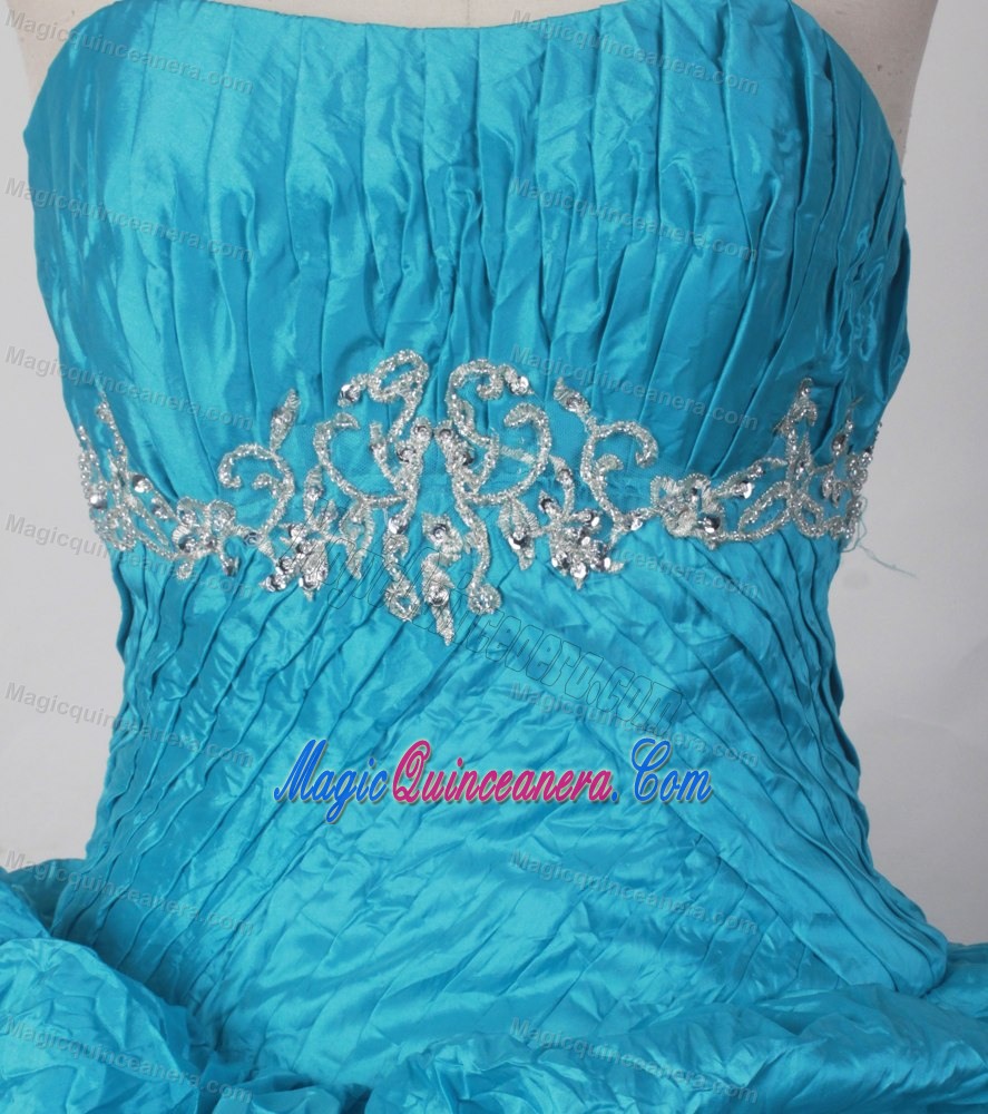 Best Ruching Strapless Pick-ups Blue Quinceanera Dress with Beading