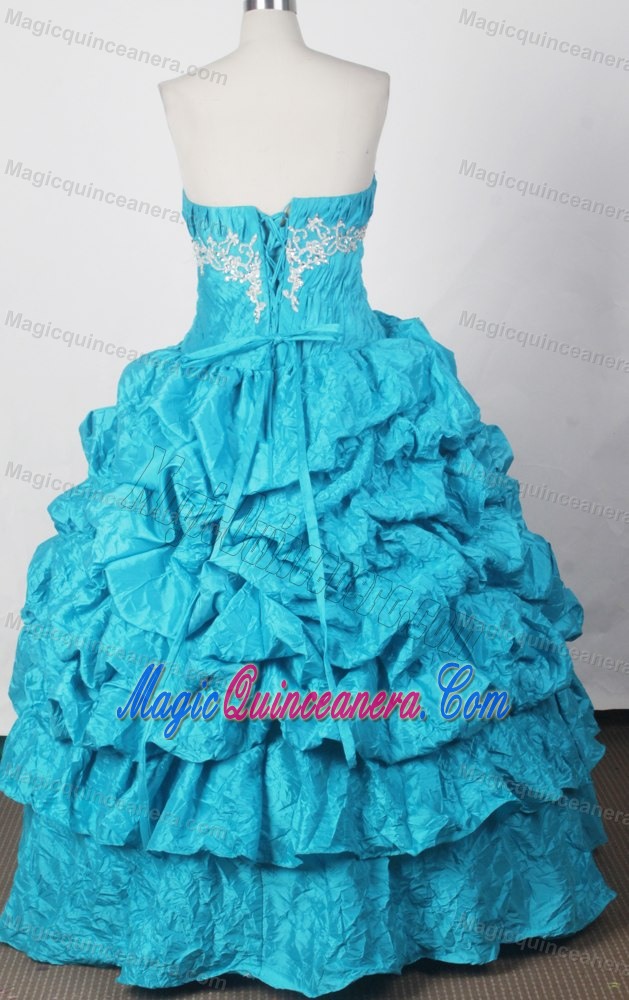 Best Ruching Strapless Pick-ups Blue Quinceanera Dress with Beading