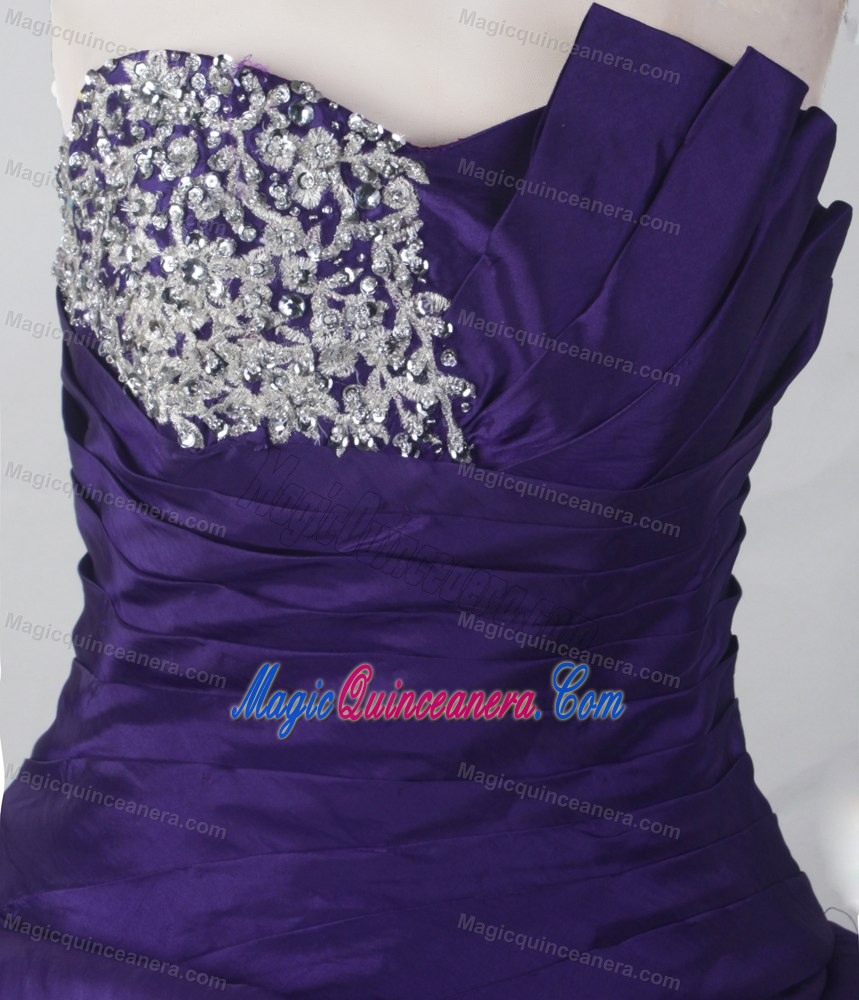 Strapless Taffeta Beading Pick-ups Quinceanera Dress in Dark Purple