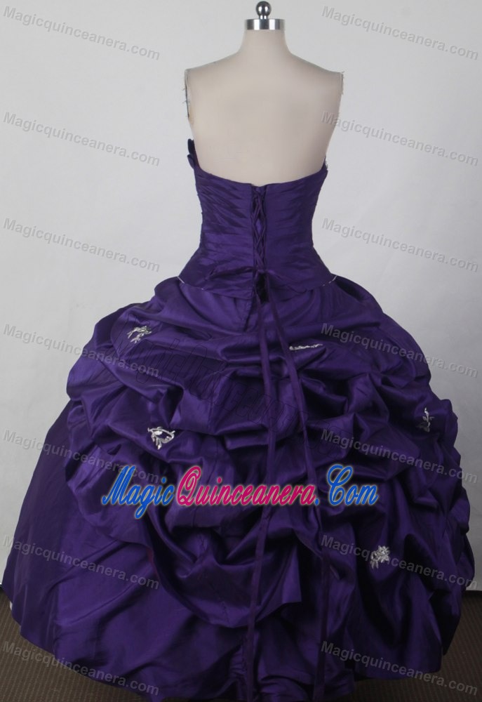 Strapless Taffeta Beading Pick-ups Quinceanera Dress in Dark Purple