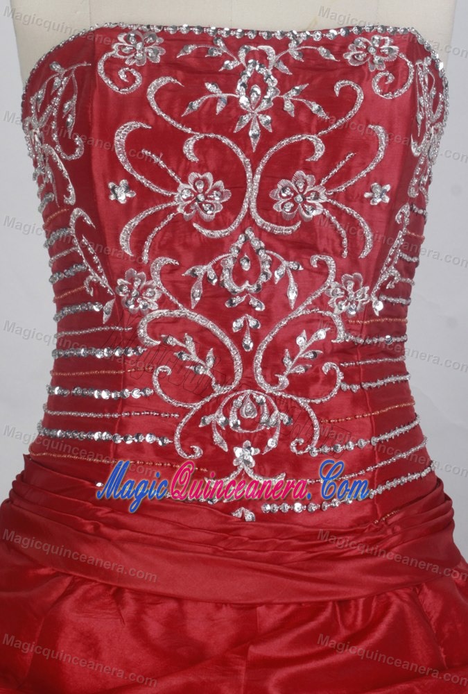 Red Dress for Quinceanera Covered Silver Appliques and Ruffles