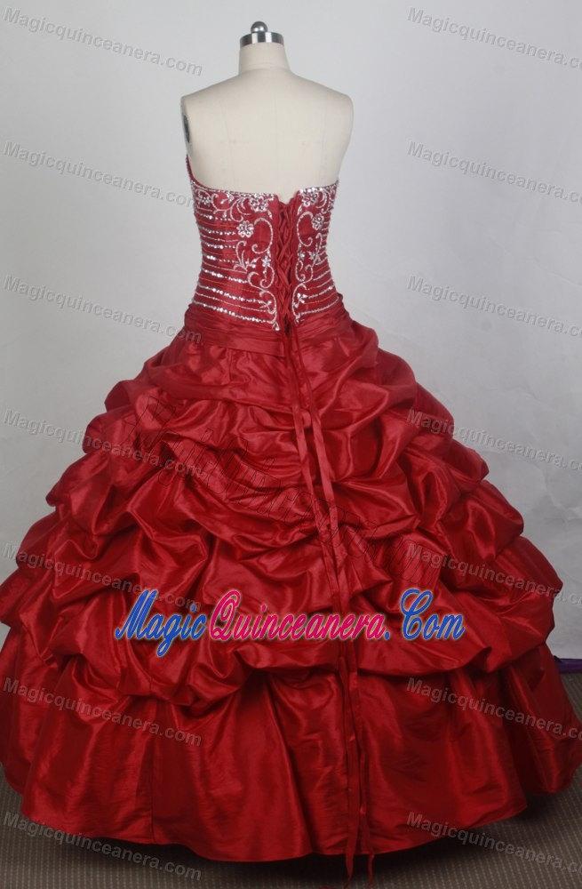 Red Dress for Quinceanera Covered Silver Appliques and Ruffles