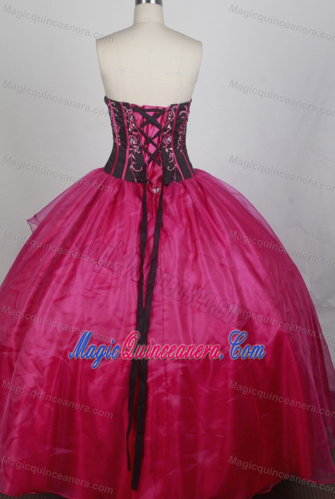 Hot Pink and Black Quincenera Dresses Embellished Boning Details