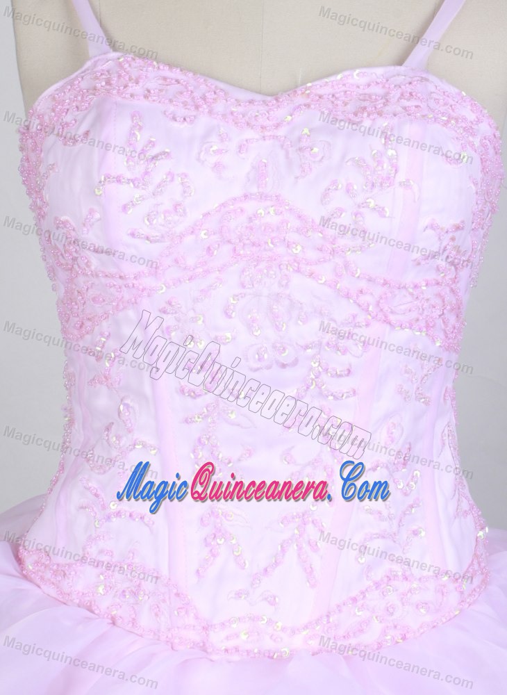 Pink Spaghetti Straps Salta Sweet Sixteen Dresses with Boning Details