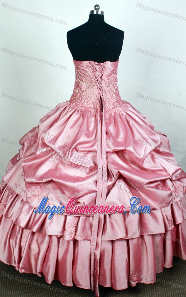 Light Pink Strapless Quincenera Dresses Decorated Layered Ruffles