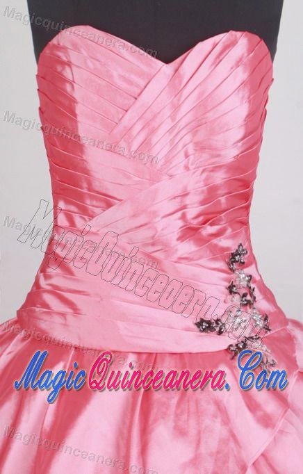 Sweetheart Quinceanera Dress with Flowers Embellished Skirt in Pink