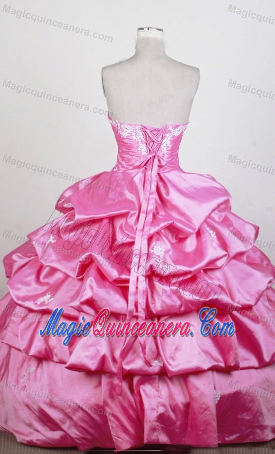 Hot Pink Layered Ruffle Sweet 16 Dresses with Appliques and Flower