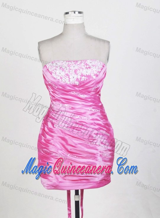 Hot Pink Layered Ruffle Sweet 16 Dresses with Appliques and Flower