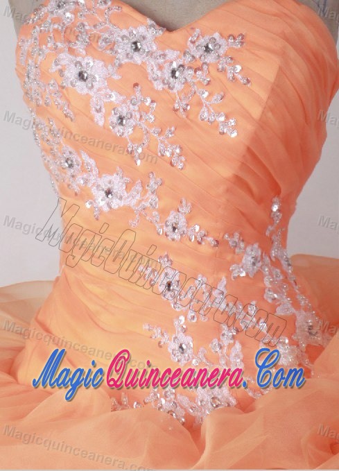 Orange Red Quincenera Dresses Embellished with Hand Flowers