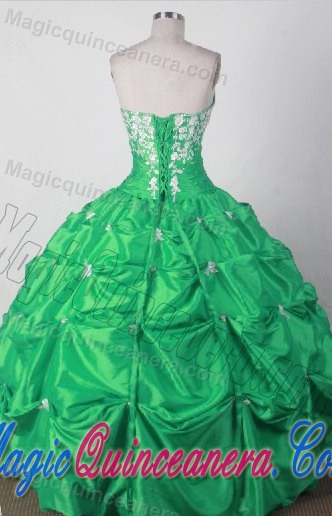 Green Pick-ups Quinceanera Gown Dresses with White Appliques