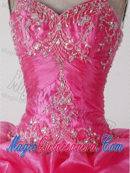 Spaghetti Straps and Hand Flowers Quincenera Dresses in Hot Pink