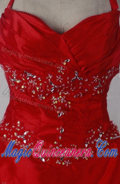 Halter Sweet Sixteen Quinceanera Dresses in Red Embellished Ruffles