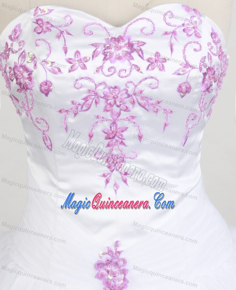 Purple Floral Appliques Dresses for A Quince in White with Corset