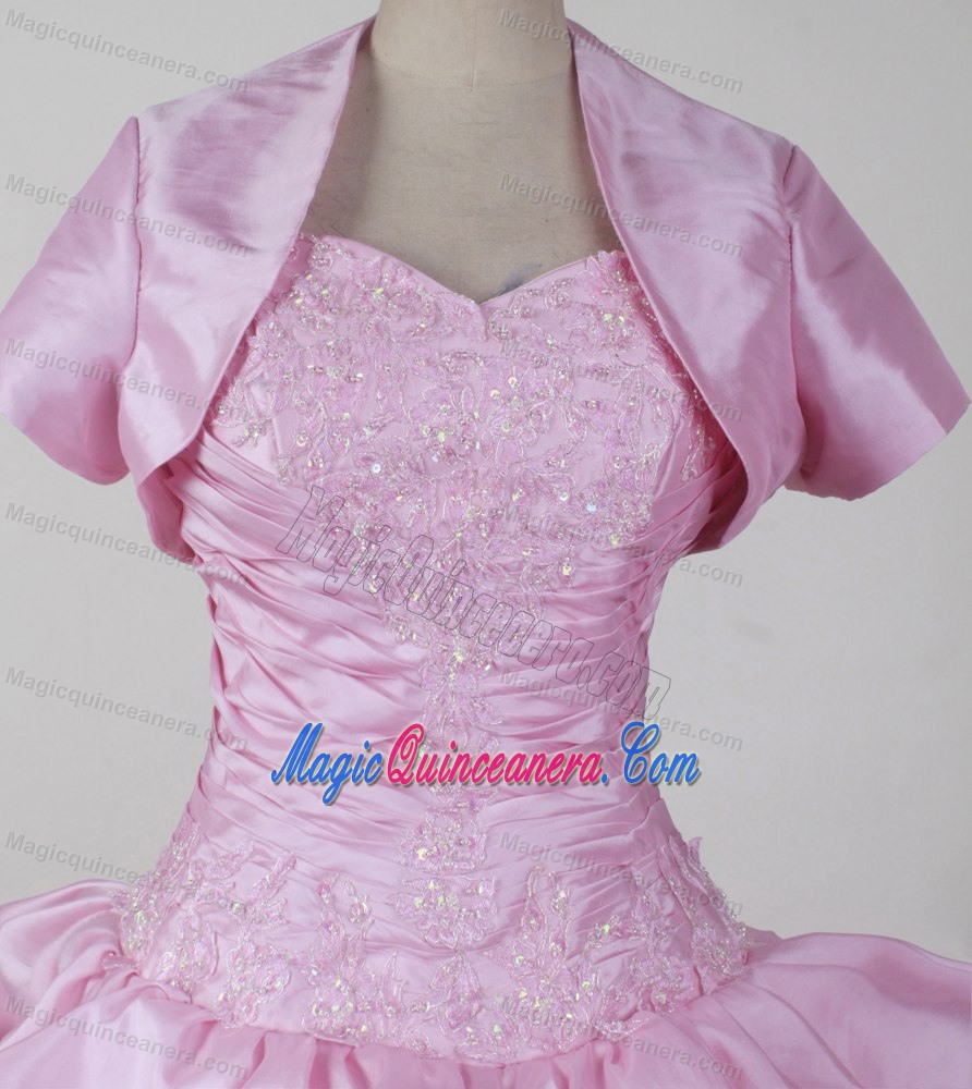 Pink Layers Ball Gown Dresses for A Quinceanera Embellished Coat