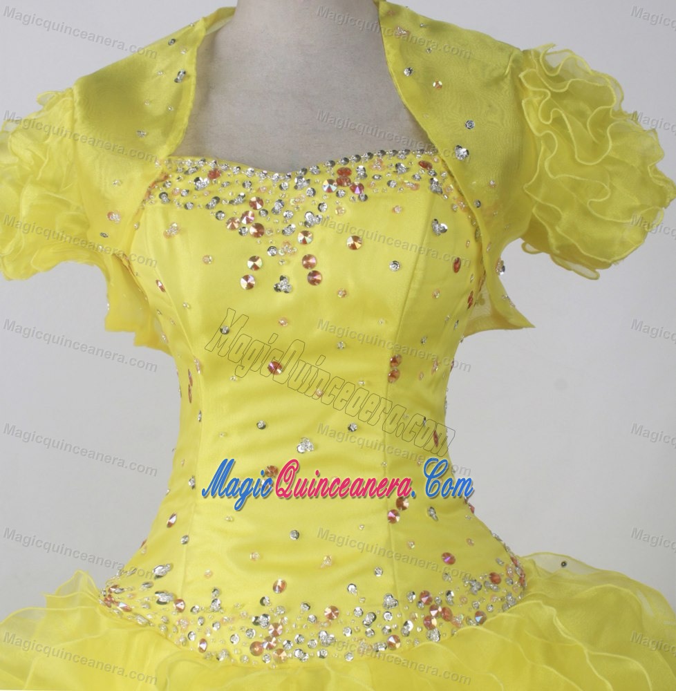 Yellow Dresses for Quinceanera Embellished with Ruffles and Jacket