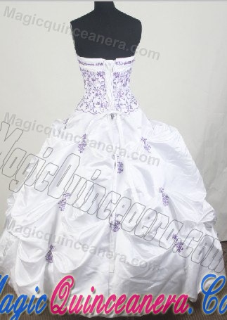 Purple Embroidery and Ruffles Quinceanera Gown Dresses in White