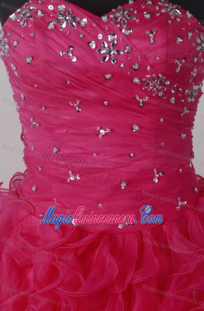 Beading and Full Tucks Beading Dresses For Quinceaneras in Red