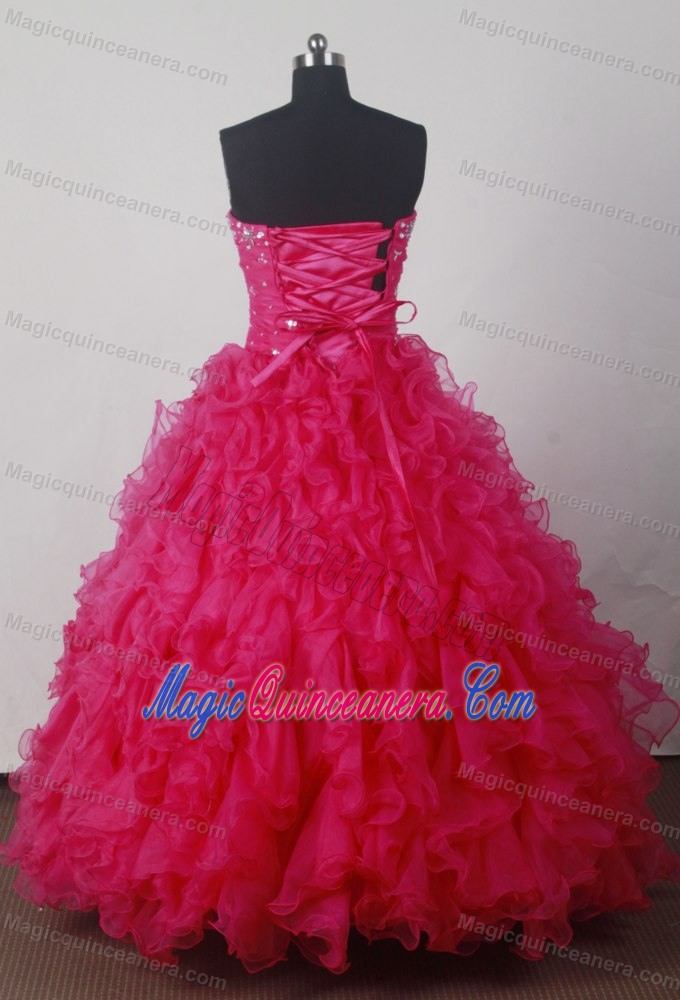 Beading and Full Tucks Beading Dresses For Quinceaneras in Red