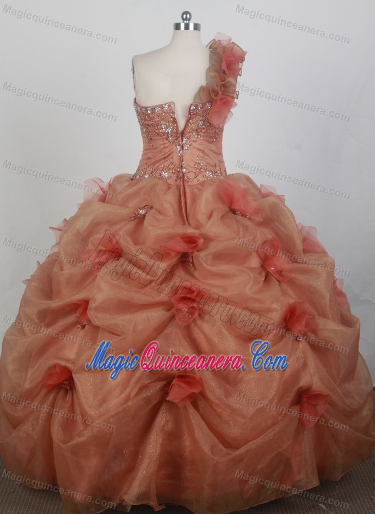 Single-shoulder with Hand Flower 2013 Quinceanera Gown