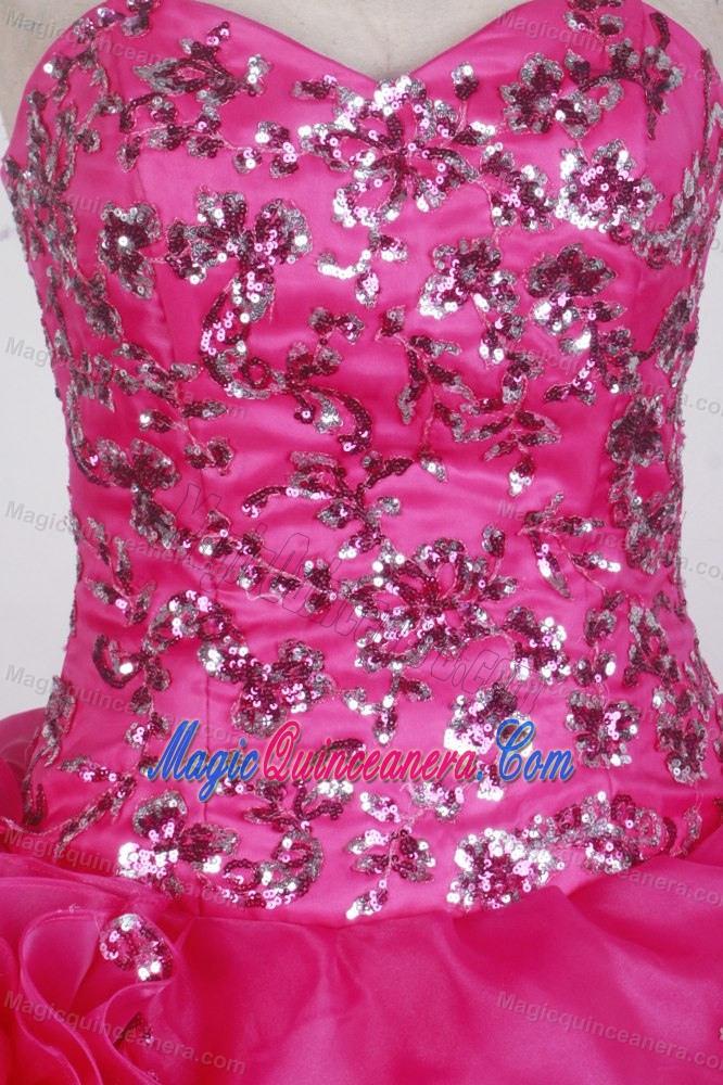 Luxurious Layered Hot Pink Sweet 16 Gown with Sequins