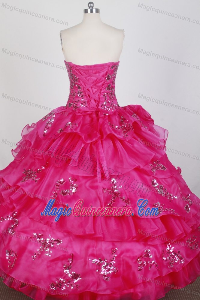 Luxurious Layered Hot Pink Sweet 16 Gown with Sequins