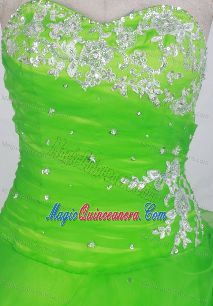 Ruffled 2014 Spring Green Quinceanera Ball Gown for Cheap