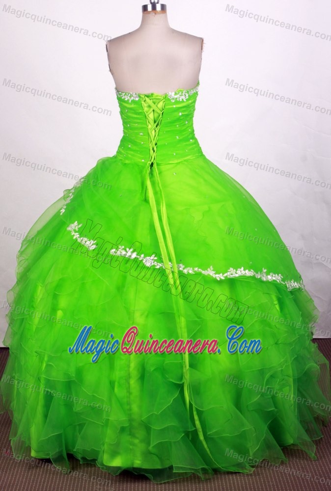 Ruffled 2014 Spring Green Quinceanera Ball Gown for Cheap