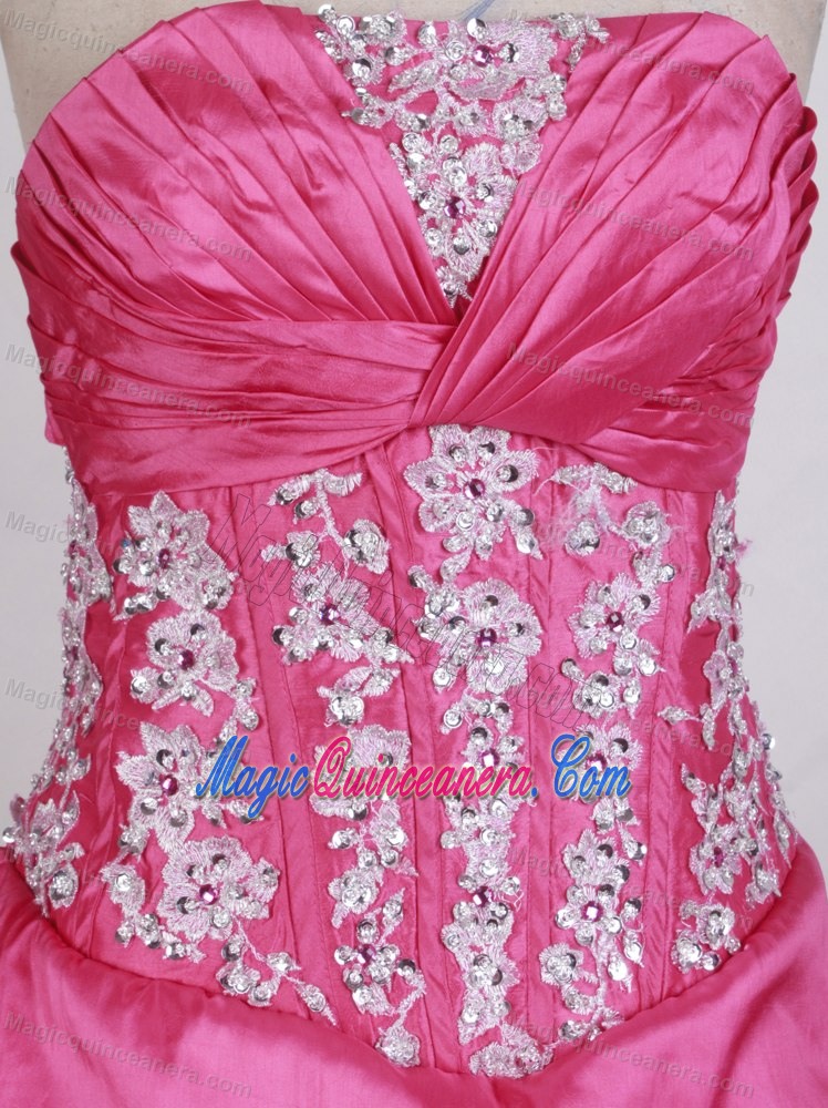 Ruched Bust Hot Pink with Appliques 2013 Sweet 16 Dress