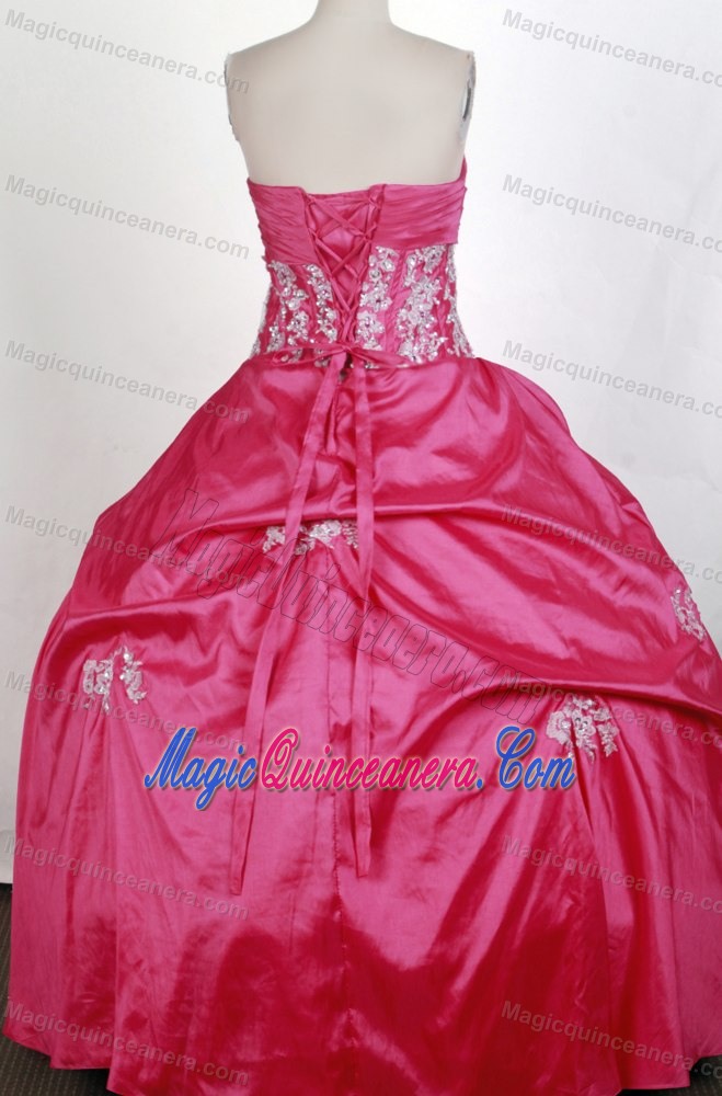 Ruched Bust Hot Pink with Appliques 2013 Sweet 16 Dress