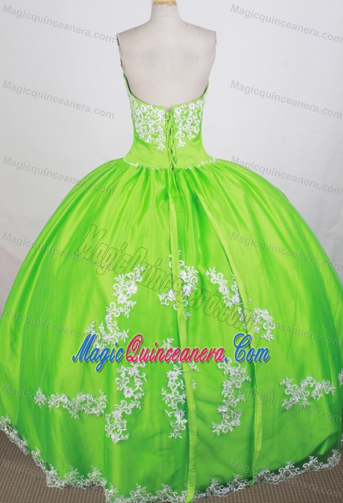 Gorgeous Strapless Spring Green Quinceanera Gown Appliqued