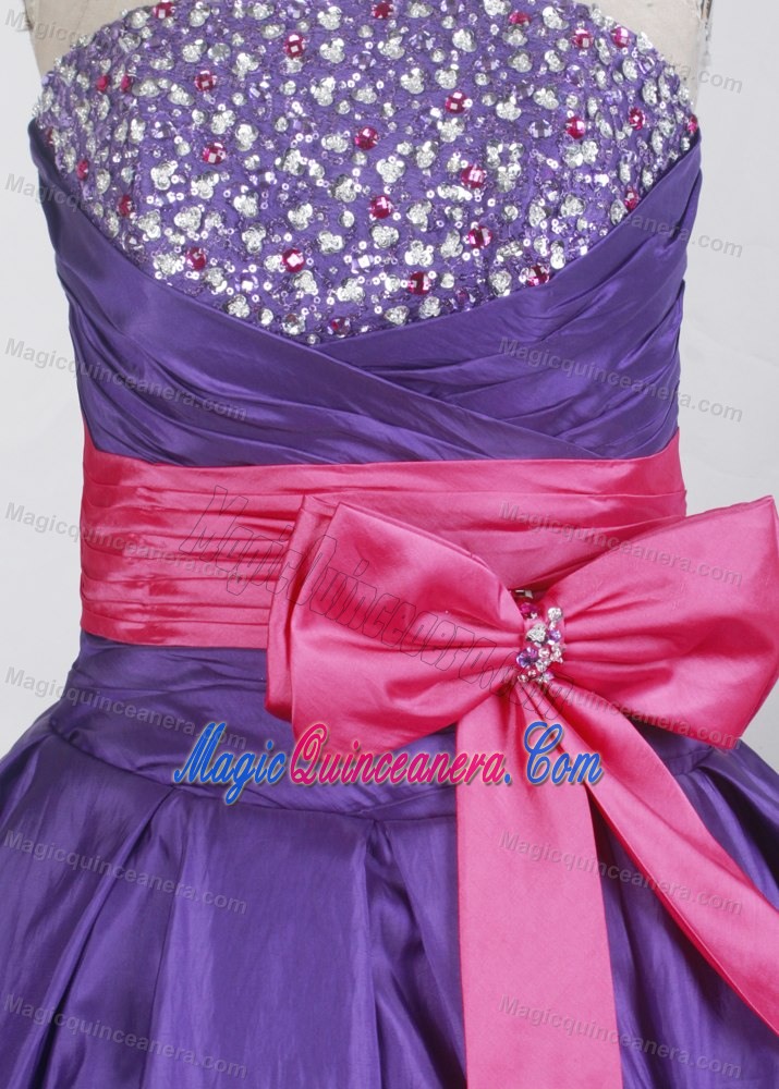 Purple with Hot Pink Bowknot 2013 Sweet 15 Dress Beaded