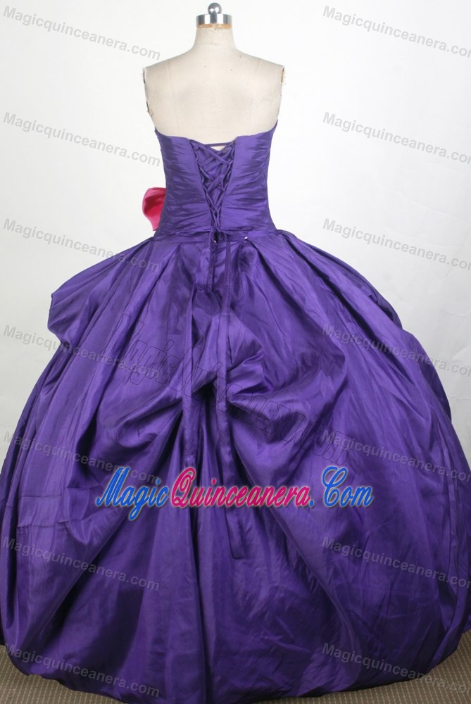 Purple with Hot Pink Bowknot 2013 Sweet 15 Dress Beaded