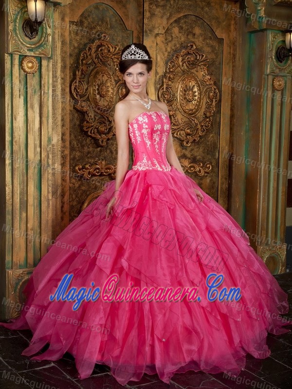 Zapopan Mexico Appliques and Ruffles Sweet 15 Dresses in Hot Pink