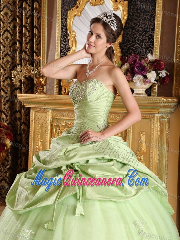 Cheap Tijuana Mexico Appliqued Yellow Green Quinceanera Dresses