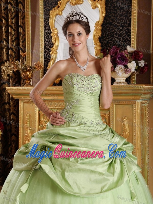 Cheap Tijuana Mexico Appliqued Yellow Green Quinceanera Dresses