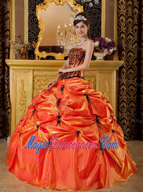 Orange Taffeta Quince Dress with Pick Ups and Appliques in Auckland