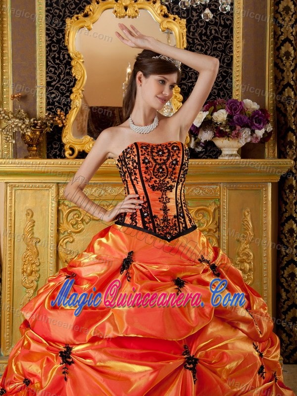 Orange Taffeta Quince Dress with Pick Ups and Appliques in Auckland